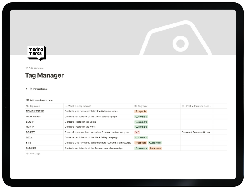Tag Manager template